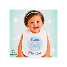 Kişiye Özel İkiz Bebekler Keten Bebek Mama Önlüğü Yumuşak - Emici - Yıkanabilir - Özel Tasarım P085 Çok Renkli