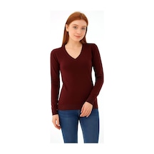 Fashion Friends Esnek V Yaka Bordo Kadın Kazak 25k0778k1 Bordo