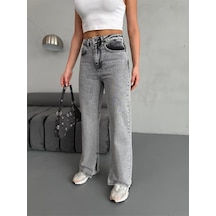 Yırtmaç Detaylı Boru Paça Grey Snow Wash Jean Gri