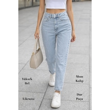 Cedy Denim Kadın Yüksek Bel Mom Jean Likrasız Dar Paça Pantolon Beyaz