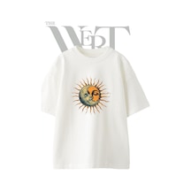 Thewert Sun Moon Tasarım Baskılı Ünisex Beyaz Oversize T-shirt