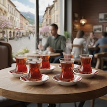 Paşabahçe 6'lı Çay Bardağı 130cc Ve Porland Porselen 6'lı Çay Tabağı Set Kolye,küpe Hediyeli Şeffaf