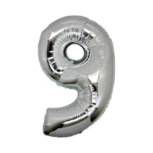 9 Gümüş Rakam Folyo Balon - 90 Cm - Gümüş Folyo Rakam Balon Gri