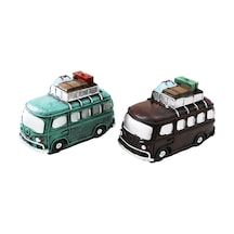 Kumbara Otobüs Vintage Dekoratif Biblo Kumbara Renkli 22x14x 9cm Reçine Diğer