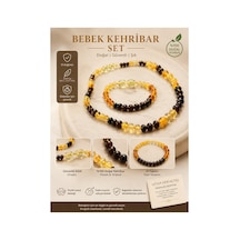 Bebek Kehribar Kolye Bileklik Seti Doğal Taşlı El Yapımı Özel Tasarım Ekru Ekru