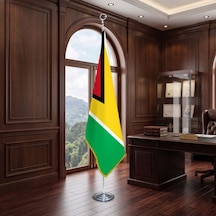 Guyana Direkli - Altın Saçaklı Saten Makam Bayrağı Seti Krom Direk Diğer