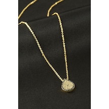 Oval - 535 - Nazar Zirkon Taşlı - Nazblsmm - Kolye Sarı Metal