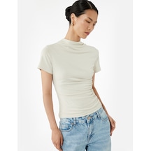 Koton Slim Fit Büzgülü Kısa Kollu Dik Yaka Bluz Ekru 6wak70002ek Ekru