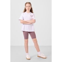 Tommylife Beyaz-gül Kurusu V Yaka Kemer Detaylı Standart Fit Performans Kız Çocuk Tayt Takım - 75187 Beyaz
