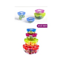 Flosoft Kilitli Kapaklı Kare Erzak Saklama Kabı 4’Lü Set 275 Ml500 Ml900 Ml1500 Ml Çok Renkli