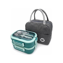Valkyrie 304 Çelik Bölmeli Lunch Box Seti Termal Çantalı, Bölmeli, Çatal Kaşıklı, Sızdırmaz Yemek Kabı Su Yeşili Yeşil