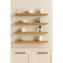 Safir Meşe Mdf Uçan Duvar Rafı Gizli Bağlantı Kitaplık 50 CM 4'lü