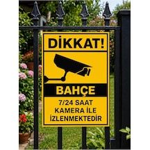 Pvc Bahçe Kapı Uyarı Levhası, 25x35 Cm, Sarı-siyah, 7/24 Kamera İle İzlenmektedir İkaz Tabelası Belirtilmemiş