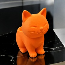 3d Baskı Sevimli Kedi Saksı - Figürlü Sukulent Saksısı-turuncu Diğer