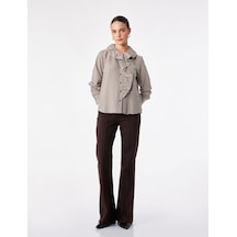 Koton Regular Fit Uzun Kollu Fırfırlı Bebe Yaka Pötikareli Gömlek Kahverengi Ekose 7wak60047pw KAHVERENGİ EKOSELİ