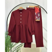 Lovie Moda Kadın Taş Düğmeli İkili Takım Bordo