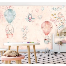 Soft Renkler Tavşanlı Balonlu Çocuk Odası Duvar Kağıdı