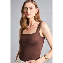 Defacto Kare Yaka Kahverengi Bodysuit H3888ax26smbn341 Kahve-bn341
