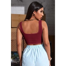 Kadın Modern Stil Bordo Kalın Askılı Crop Top Büstiyer Kadın Modern Stil Bordo Kalın Askılı Crop Top Büstiyer