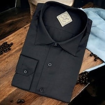 Linen Keten Klasik  Cotton Uzun Kollu Terletmeyen Siyah Gömlek Slim Fit Siyah