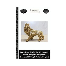 Premium Figür Ev Aksesuarı Salon Objesi Polyester Dekoratif Taçlı Aslan Figürü