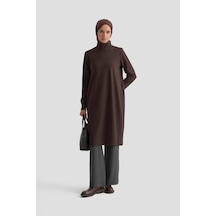 Armine Trend Kolları Ve Yakası Ribanalı Yarım Fermuarlı Crep Tunik Açık Kahve 25kt456 Açık Kahve