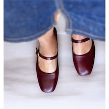 Ne&ve Shoes Bordo Hakiki Deri Tokalı Kadın Babet