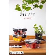 Nandy Home Kilit Kapaklı Kare Clear Saklama Kabı 3'lü Set - 900 ML