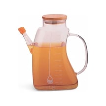 1000ml Bambu Kapaklı Cam Yağlık Ve Sirkelik Dayanıklı Ve Şeffaf Sıvı & Mutfak İçin Hassas Sıvı Ölçüm Ve Saklama Çözümü 1000ml - Cam Sürahi Sıvı Ölçü Kabı