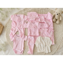 Minicayzen Mini Cayzen Dantelli Kız Baby Shower & Hastane Çıkışı 10'lu Bebek Seti 0-3 Ay - %100 Pamuk Pembe