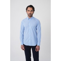 Bisse Erkek Regular Fit Uzun Kol Paşa Yaka Pamuk Mavi Gömlek Gmczg250102 D35 Mavi