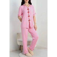 Seka Store Seka Kiraz Nakışlı Biyeli Viskon Pijama Takımı Pembe - 40562.1857. Çok Renkli