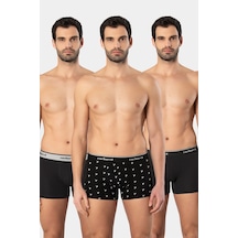 Cacharel Erkek Desenli Likralı Boxer 3'lü Paket 1339/siyah 1 Gri