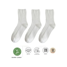 Trampler Unisex 3 Çift Lastiksiz Çizgili Bambu Çorap Beyaz Soket Çorap Sıkmayan Çorap Beyaz