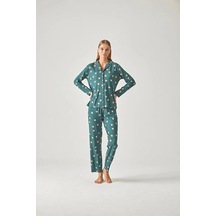 Pamuk&pamuk Yeşil Puantiye Desenli W24018 Kadın Pijama Takımı- S