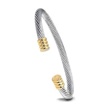 Novahub Altın 2 Tonlu Kablo Bileklik - Basit Ve Moda - Geometrik Tasarım - Titanyum Çelik - Ücretsiz Kargo Altın