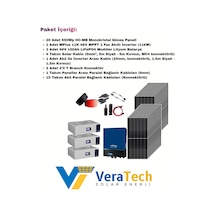 Veratech Güneş Enerjisi Solar Paketi 11kva İnverter 550 Watt Güneş Paneli 48v 100 Amper Lityum Akü