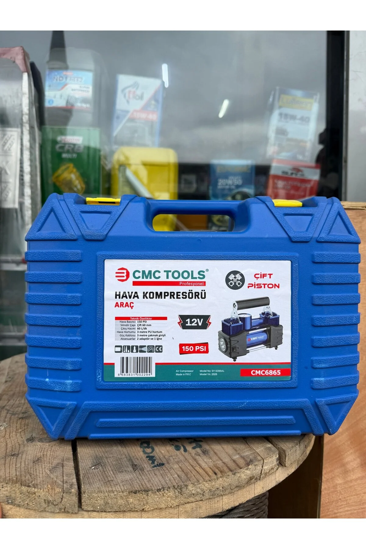 Cmc6865 12v Çift Piston Araç Hava Kompresörü 150 Psı Oto Lastik Şişirme Pompası Çantalı Çift Silindir 150psı