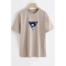 Unisex Space Baskılı T-shirt Bej