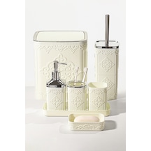 Makri Home 7 Parça Desenli Kare Click Kapaklı Beyaz Silver Banyo Seti, Hacim: 8 Litre Beyaz