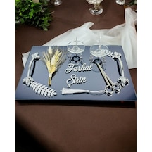 Elegance Gümüş Yapraklı Söz Nişan Tepsisi Gümüş Gümüş