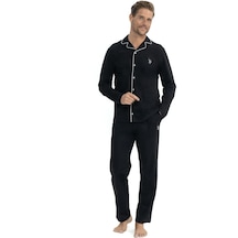 U.s. Polo Assn. 12039 Boydan Düğmeli Patlı Uzun Kol Erkek Pijama Takım V1 Siyah Siyah