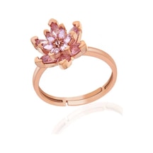 Gümüş Rose Pembe Taşlı Lotus Çiçeği Kadın Yüzük T7433 Gümüş