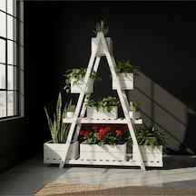 Wooddesign 150x150 Cm Doğal Ahşap A Formlu Çiçeklik Standı - 3 Katlı Büyük Boy Saksılık Beyaz
