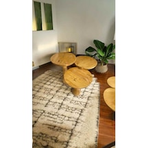 Simillo Ahşap Mantar Sehpa 3 Lü Set Koyu Ceviz Renkli Masif Doğal Zigon Ve Fiskos Takımı - Wooden Side Table Koyu Ceviz