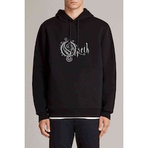 Opeth Logo Baskılı Siyah Erkek Örme Kapşonlu Sweatshirt