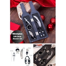 5 Parça Çelik Şişe Açacağı Seti Dekoratif Kılıf İle Şık Hediye Seti , Wine Opener Gift Set Siyah