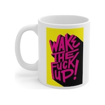 Beyaz Wake Up Baskılı Kupa Bardak