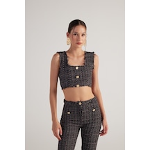 Holly Lolly Tüvit Kumaş Crop Tweed Büstiyer Siyah