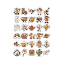30 Adet Retro 70'ler Nostaljik Maskot Sticker Seti - Laptop Telefon Defter İçin Çok Renkli